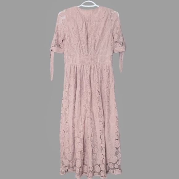 Lace Button-Front Midi Dress, Light Pink, Size Small - Picture 6 of 12
